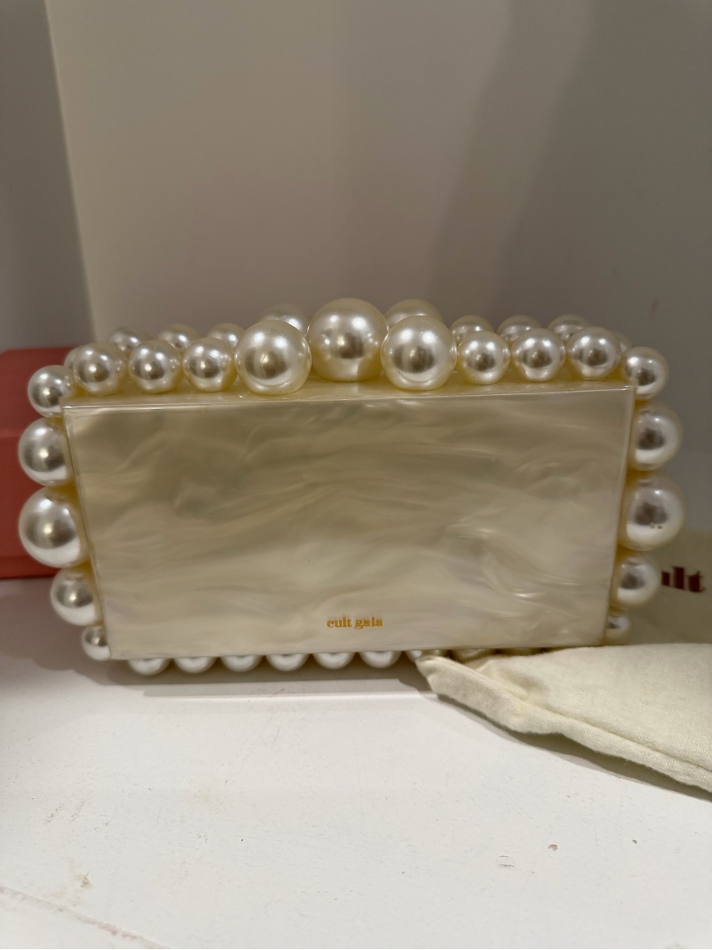 Cult Gaia EOS Pearl Frame Clutch in Ivory